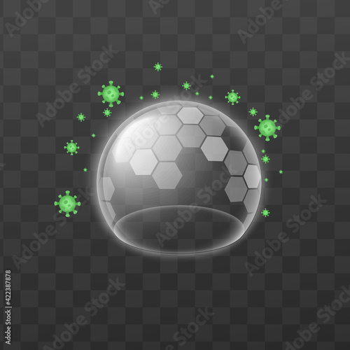 Energy force field reflects viral attack, realistic vector illustration isolated.