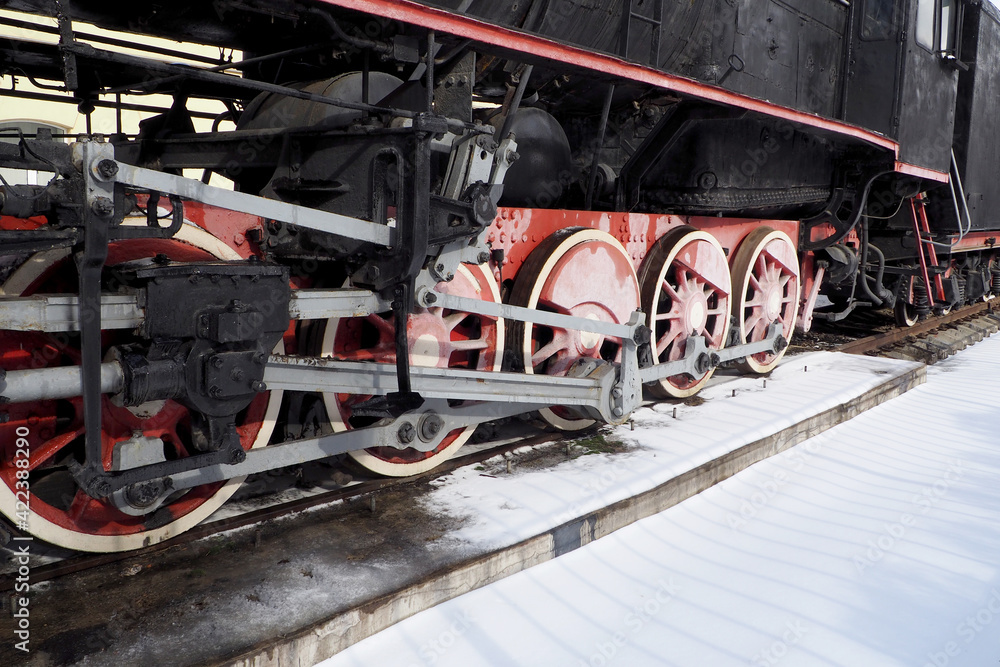 red wheels of a retro steam locomotive
