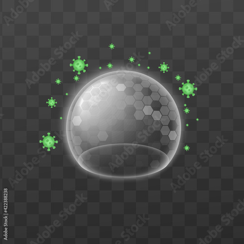Bubble force shield for protection from virus and infection a vector illustration