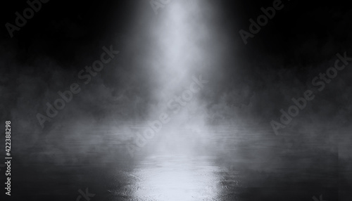Abstract dark background, smoke, smog, light. Empty scene, top spotlight.
