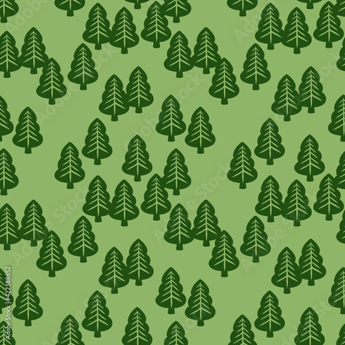 Spruce forest seamless pattern. Simple seamless Christmas tree background. For wrappers, fabrics, backdrops, children's rooms, etc.