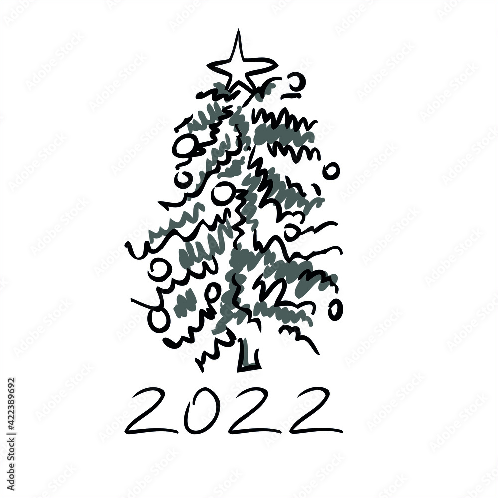 new year card with tree 2022, doodle. simple picture. banner. doodle tree. Christmas mood. black and white drawing. stylish laconic christmas tree. vector eps 10 new year card with tree 2022, doodle. simple picture. banner. doodle tree. Christmas mood. black and white drawing. stylish laconic christmas tree. vector eps 10