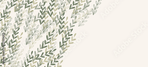 Floral web banner with drawn color exotic leaves. Nature concept design. Modern floral compositions with summer branches. Vector illustration on the theme of ecology, natura, environment