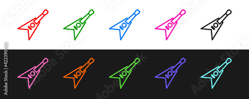 Set line Electric bass guitar icon isolated on black and white background. Vector