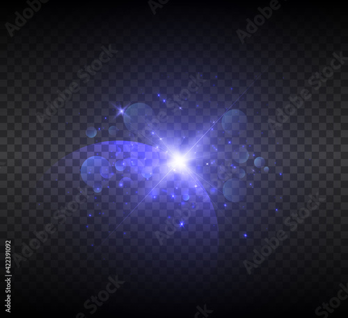 Bright light effect with rays and highlights for vector illustration.