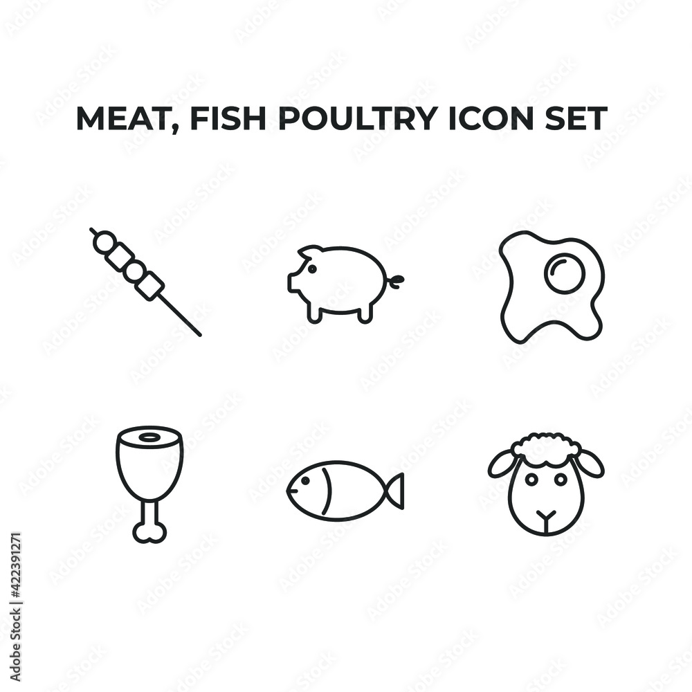 meat, fish poultry set icon, isolated meat, fish poultry set sign icon, vector illustration