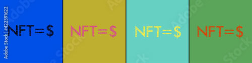NFT theme design. Non-fungible token in pop art style with circuit board letters. Vector Illustration
