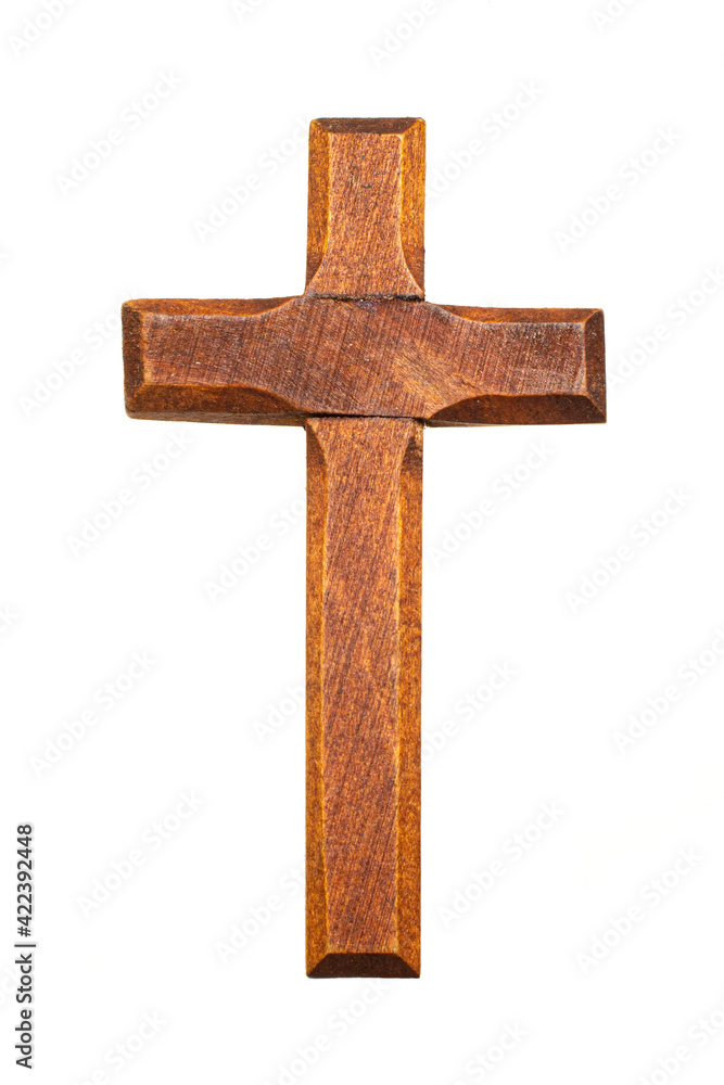 Wooden Christian cross isolated on white