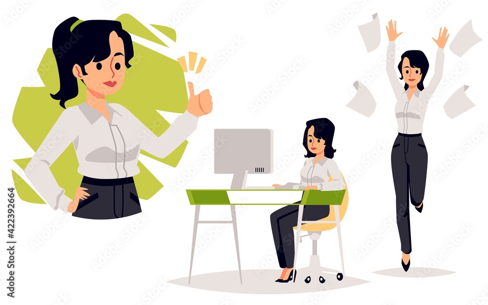 Obraz premium Executive woman or businesswoman in office, flat vector illustration isolated.