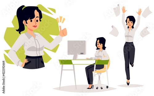 Executive woman or businesswoman in office, flat vector illustration isolated.