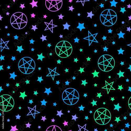 mystical bright neon pattern with stars