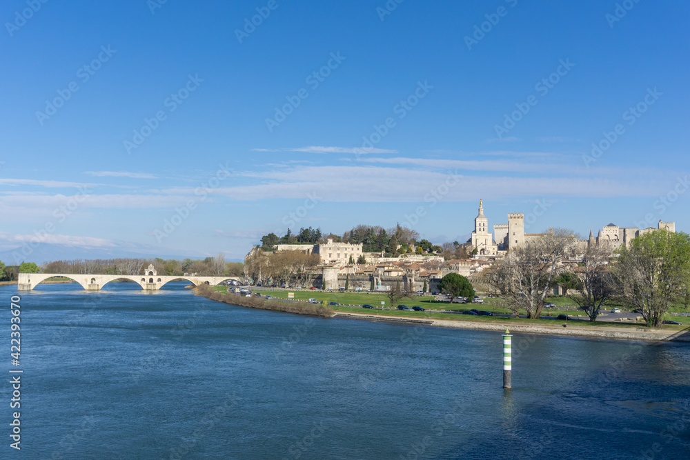 panorama view of the city of Avignon on the Rhone River