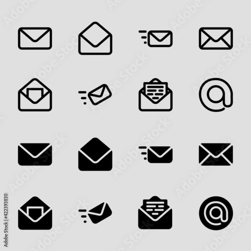 Outlined contact icons and sending mail icon