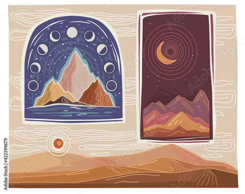Set of Landscapes with mountains