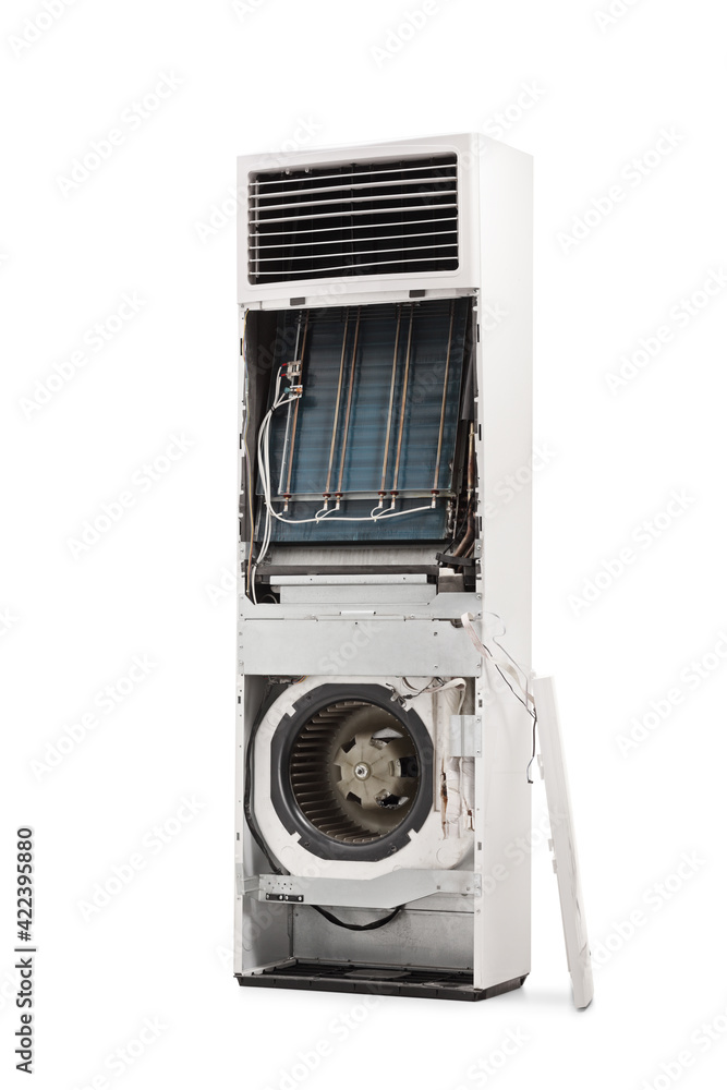 Self standing air conditioner with removed cover for servicing Self standing air conditioner with removed cover for servicing