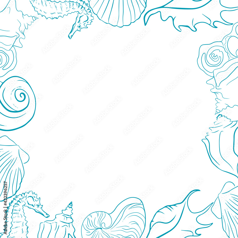 Elegant line sea shells, vector art pattern illustration. Elegant line sea shells, vector art pattern illustration.