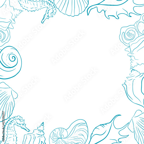 Elegant line sea shells, vector art pattern illustration.