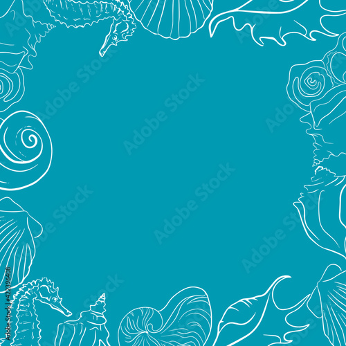 Elegant line sea shells, vector art pattern illustration.