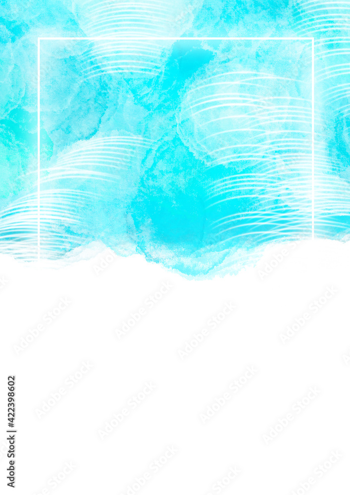 Hintergrund Vorlage A4 Rahmen Layout Design hell blau türkis Wolken Wasserfarben Ornament weiß edel schlicht schön retro natürlich Grußkarte Plakat Fläche Freiraum Wasser dekor leuchtend Muster 