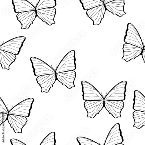 butterfly seamless pattern, black-white. spring Summer. ease. Print for fabric, wrapping paper. vector eps 10. © Al