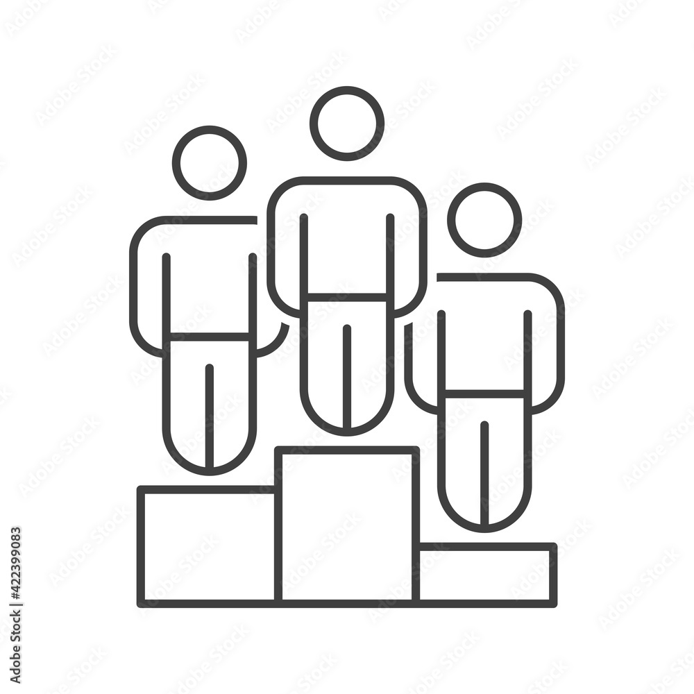 Icon people in the three prize-winning places. Simple linear image of people standing on the three prize pedistalah. Isolated vector on white background. Icon people in the three prize-winning places. Simple linear image of people standing on the three prize pedistalah. Isolated vector on white background.