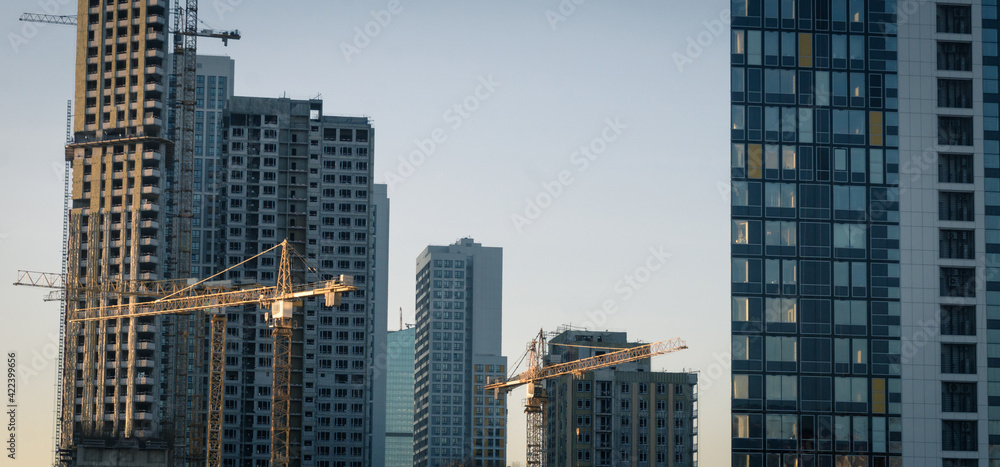 View of the construction of residential high-rise buildings View of the construction of residential high-rise buildings