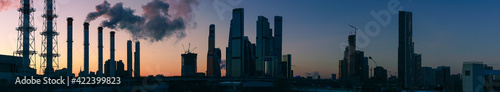 Panoramic view of the thermal power station and the Moscow business center