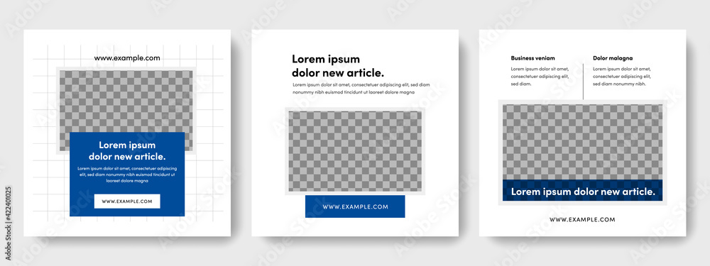 Business blue social media layouts with place for photos, instagram and facebook square templates with clean and elegant design Business blue social media layouts with place for photos, instagram and facebook square templates with clean and elegant design