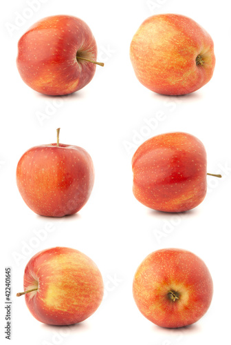 Several photos of a red apple as a set on a white