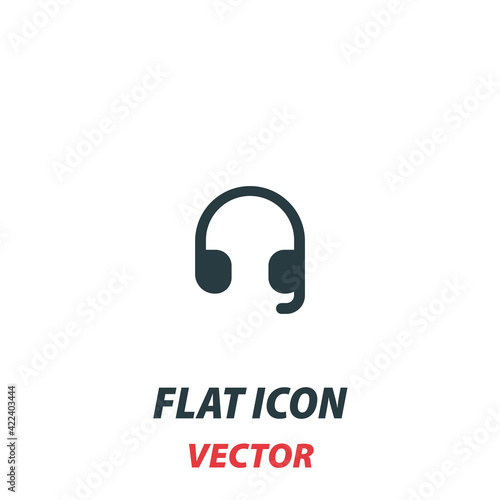 Headset icon in a flat style. Vector illustration pictogram on white background. Isolated symbol suitable for mobile concept, web apps, infographics, interface and apps design