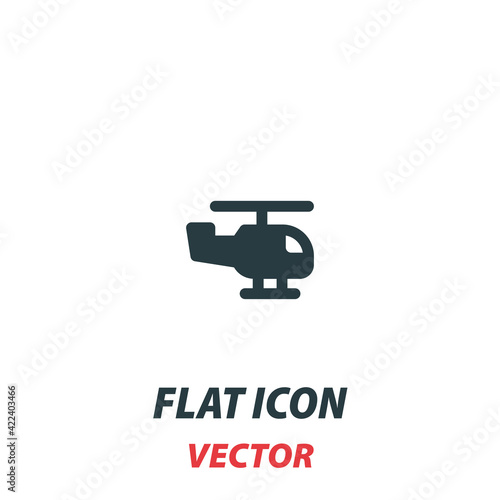 Helicopter icon in a flat style. Vector illustration pictogram on white background. Isolated symbol suitable for mobile concept, web apps, infographics, interface and apps design