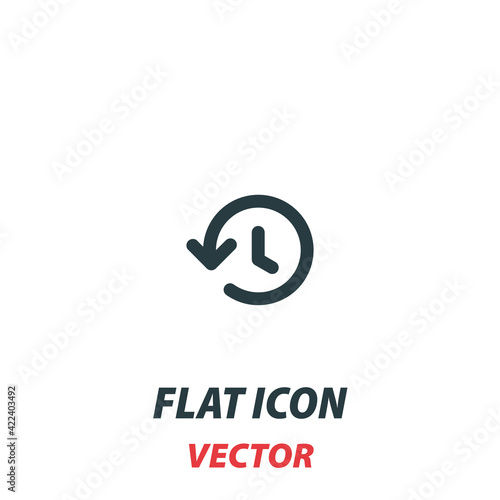 Fall backward Change time icon in a flat style. Vector illustration pictogram on white background. Isolated symbol suitable for mobile concept, web apps, infographics, interface and apps design