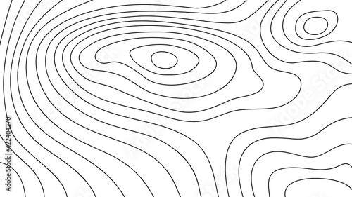 The stylized height of the topographic contour map in lines and contours. The concept of a conditional geography scheme and the terrain path. Vector illustration.