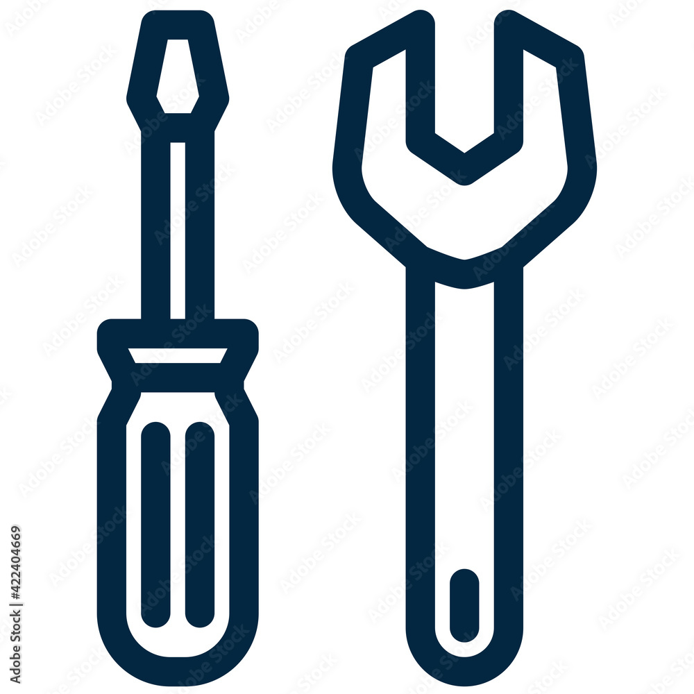 Screwdriver with wrench technical service and support for customers symbol line icon. Repair and maintenance service sign. Screwdriver with wrench technical service and support for customers symbol line icon. Repair and maintenance service sign.