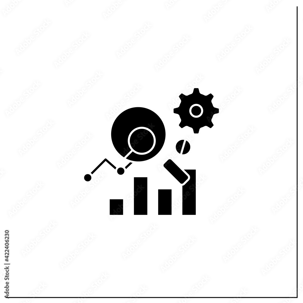 Measurement analytics glyph icon.Combines measurement science and validity theory, using big data,analytical techniques.Filled flat sign. Isolated silhouette vector illustration