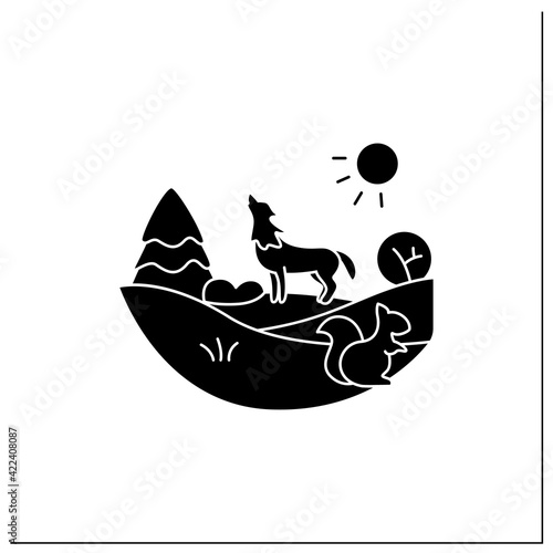 Temperate forest glyph icon.Forest found between tropical,boreal regions,located in temperate zone. Living place for different animals.Filled flat sign. Isolated silhouette vector illustration