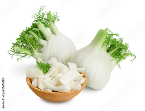 fresh fennel bulb isolated on white background with full depth of field