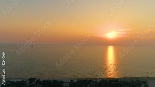 Sunset on the black sea coast view from a drone on the beach