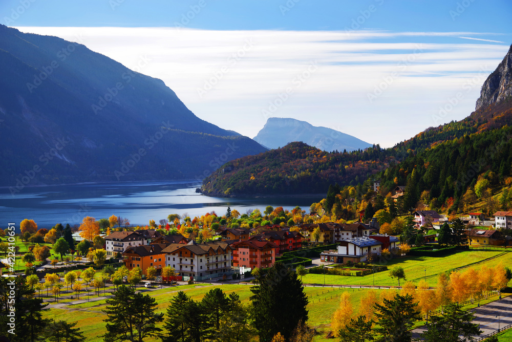 Scenic view of Molveno, Trentino Alto Adige, Italy, Europe - obrazy, fototapety, plakaty 