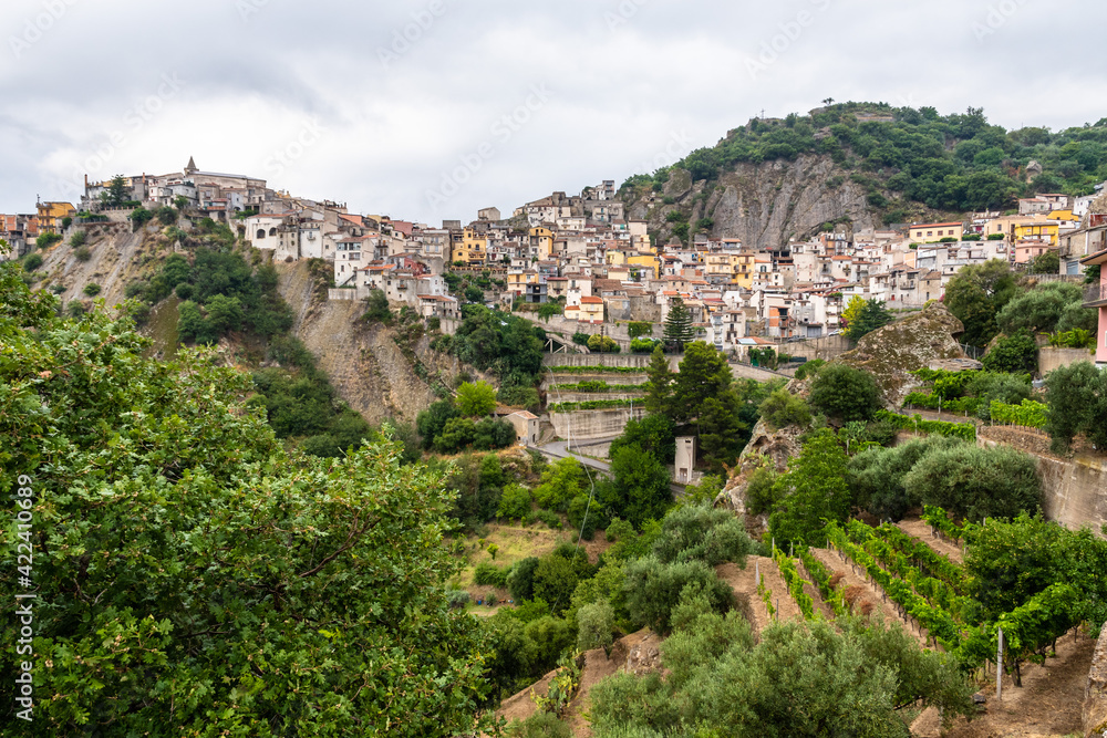 View of the medieval village of Motta Sant' Anastasia in sicily