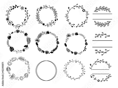 Wildflower wreaths and frames set. Vector stock illustration for poster or card