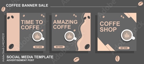 A set of Banners with coffee concept design for marketing and social media ads Premium Vector, for product advertisements
