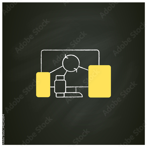 Cross device syncing chalk icon.Synchronizing all information in different devices. Connecting to devices. All devices work together.Isolated vector illustration on chalkboard