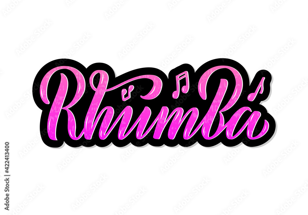 Vector illustration of rhumba isolated lettering for banner, poster, business card, dancing club advertisement, signage design. Creative handwritten text for the internet or print
