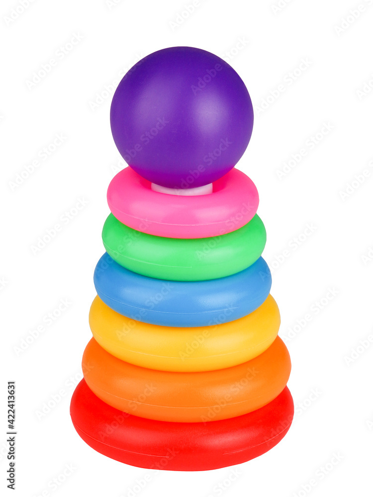 Children's multi-colored plastic pyramid. On a white background, isolated. Children's multi-colored plastic pyramid. On a white background, isolated.