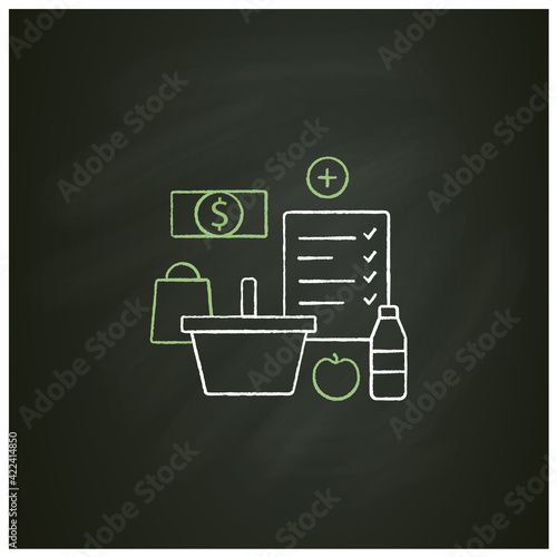Shopping list chalk icon. Make shopping list. Planning buying. Only needed products. Thoughtful spending money. Mindful spending concept. Isolated vector illustration on chalkboard
