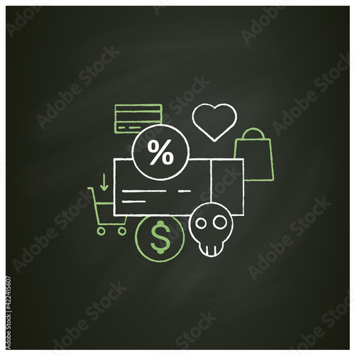 Dependence on discounts chalk icon. Sales. Discounts love. Mindful spending concept.Isolated vector illustration on chalkboard