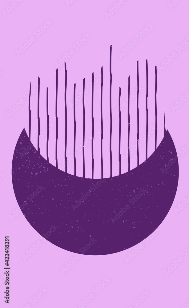 Poster design in abstract minimalist style with circle and lines growing from it in dark pink colors. Modern concept template. Design for wall decor, cover print, flyer, brochure. Vector illustration Poster design in abstract minimalist style with circle and lines growing from it in dark pink colors. Modern concept template. Design for wall decor, cover print, flyer, brochure. Vector illustration