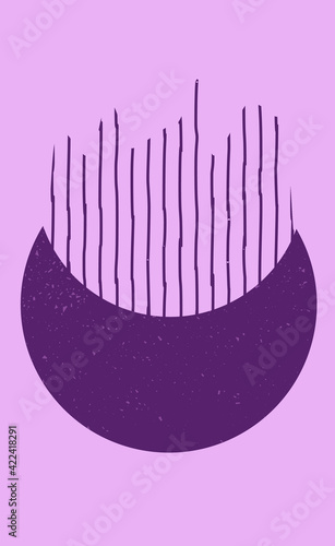 Poster design in abstract minimalist style with circle and lines growing from it in dark pink colors. Modern concept template. Design for wall decor, cover print, flyer, brochure. Vector illustration