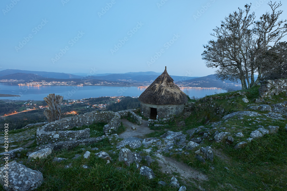 View of an old Galician house rebuilt on the mount of Santa Tegra, in the community of Galicia, Spain. View of an old Galician house rebuilt on the mount of Santa Tegra, in the community of Galicia, Spain.